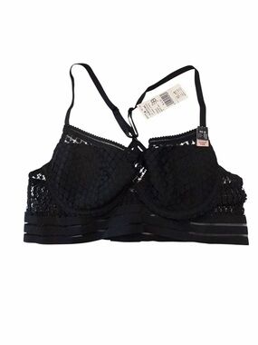 Etam Black Lace Bra 34B NEW Nordstrom Lightly Lined Underwire Bralette Mesh Ribs